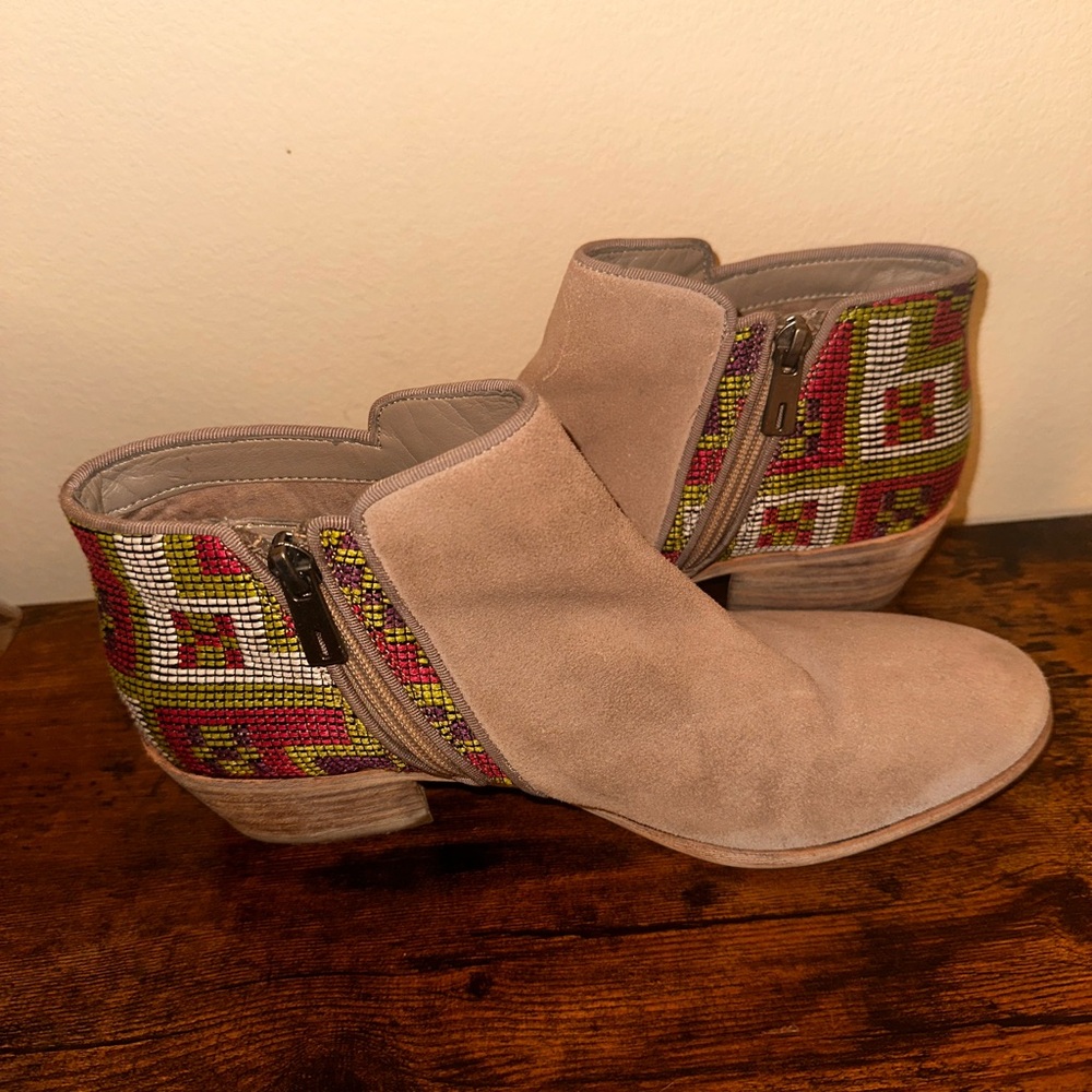 Sam Edelman Women’s Leather Booties Beige  Embroidered Aztec Putnam SZ 8 39 Boot - Picture 4 of 6